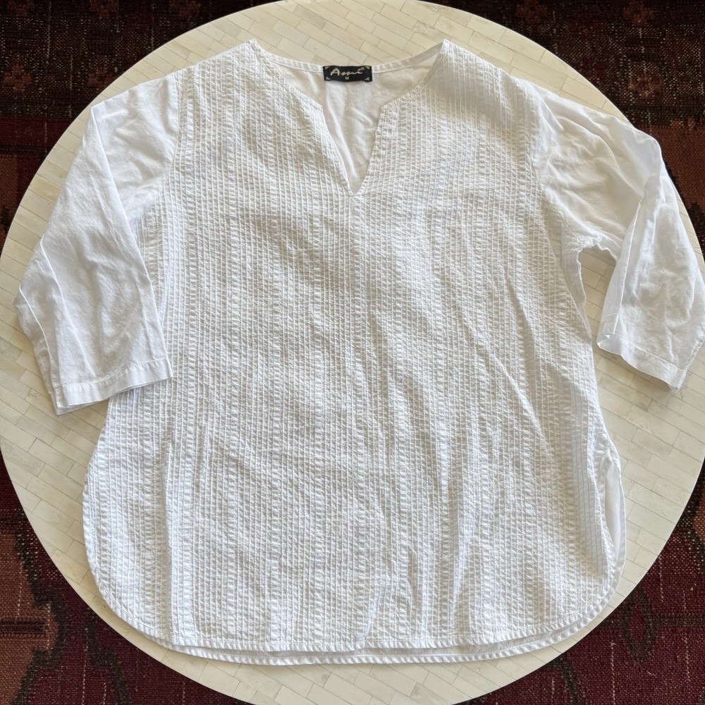 Vintage Y2k Women's 100% Cotton Solid White Blouse Boho Peasant Cottage Core